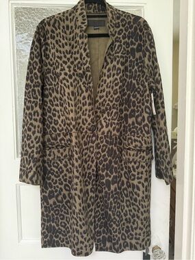 Blank NYC Leopard-Print faux suede Trench Coat in Olive and Black